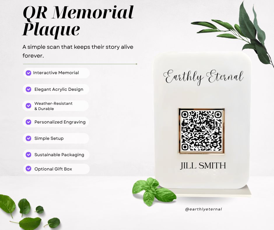 Earthly Eternal QR Memorial Plaque Display